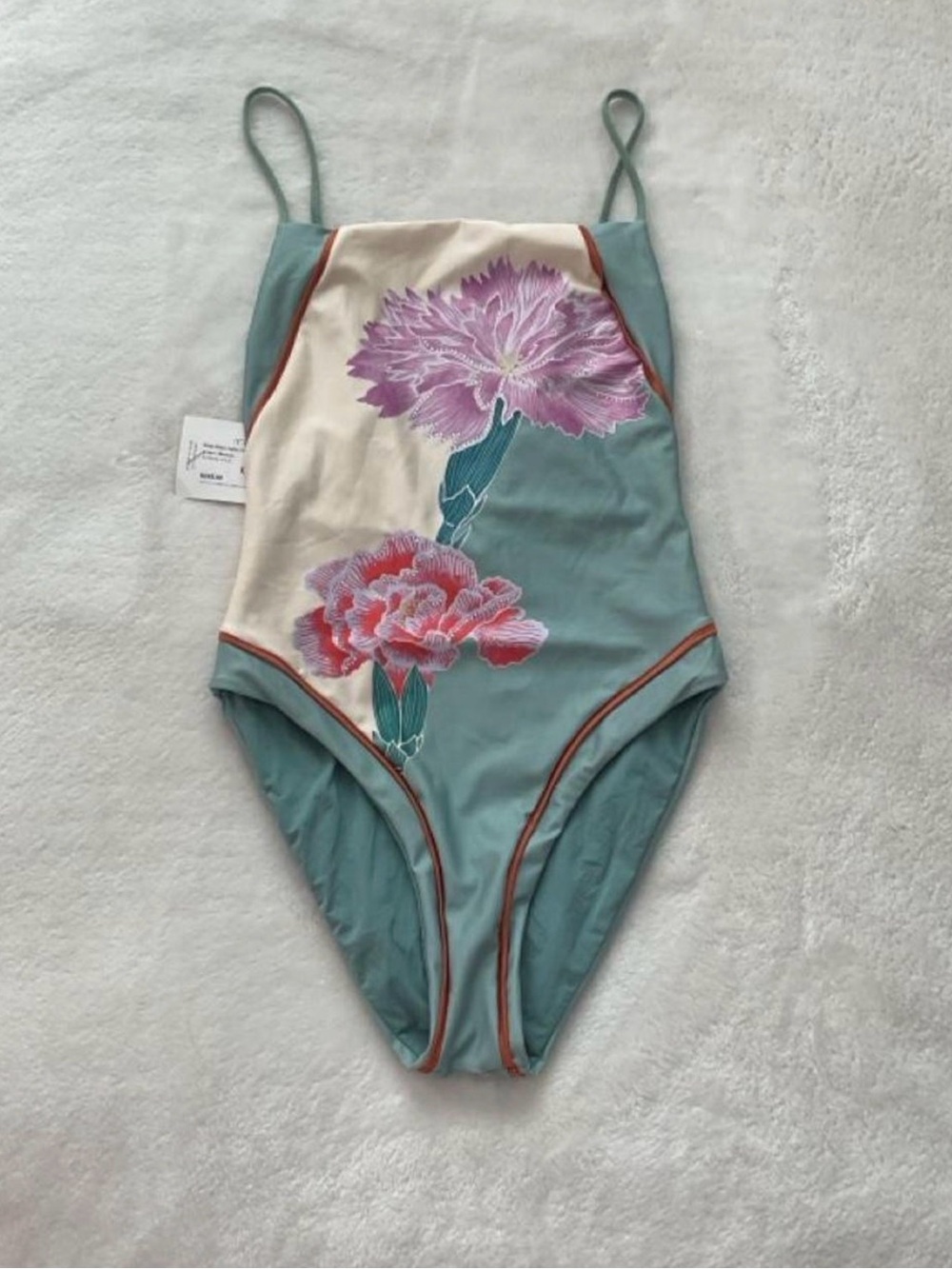 Maaji Sage Green One-Piece Swimsuit with Cream Panel and Pink & Purple Floral
